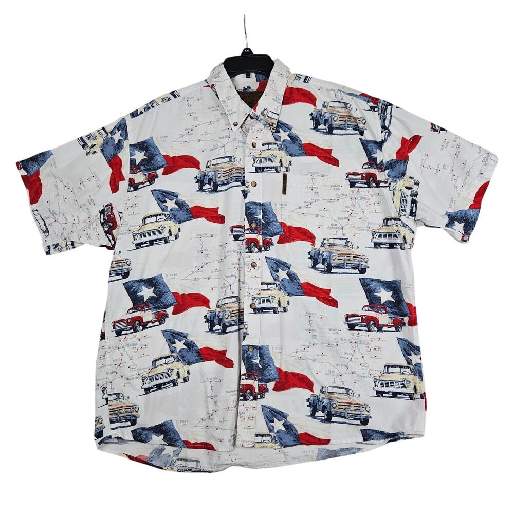 North River Outfitters Shirt Men XL Texas Flag Truck Print Cotton Western Casual